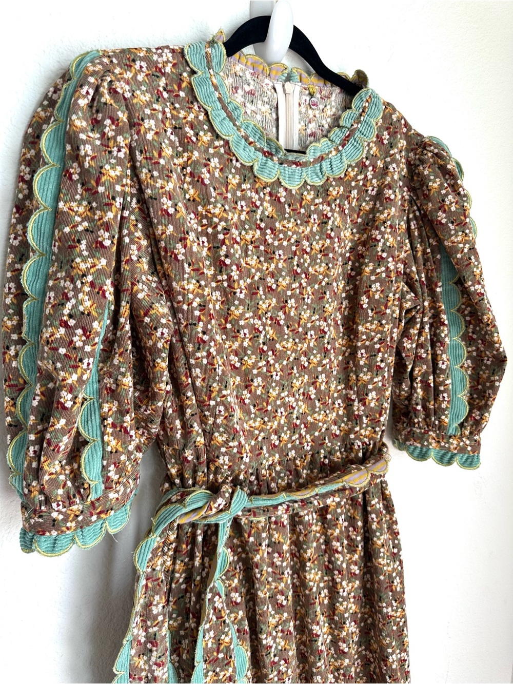 CELIA B Alamo Dress Brown Floral Midi corduroy Large - Picture 7 of 17